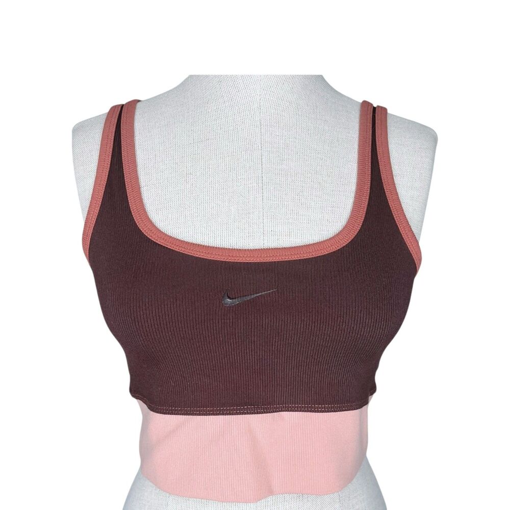 Nike Luxe Women's Cropped Ribbed Training Tank sz M * Pink Burgundy Maroon